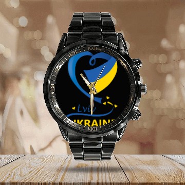 Discover Lviv Ukraine National Flag Heart Emblem Crest Calendar Steel Band Watch