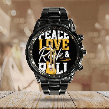 Discover Peace Love Rock & Roll Electronic Rock Guitar Calendar Steel Band Watch