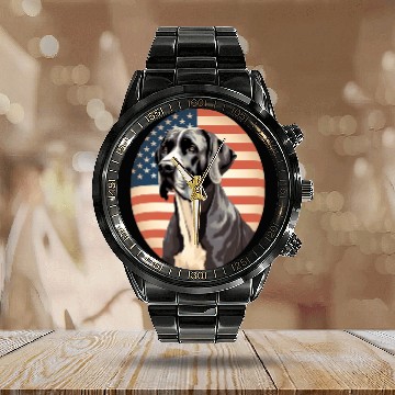 Discover Great Dane With Patriotic Usa Flag American Calendar Steel Band Watch