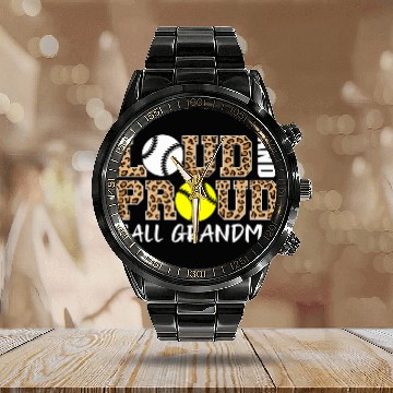 Discover Loud And Proud Baseball Softball Grandma Ball Calendar Steel Band Watch