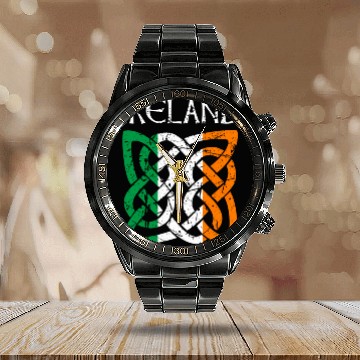 Discover St Patric Day Celtic Knot Ireland Calendar Steel Band Watch