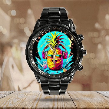 Discover Pineapple Party Vibes Calendar Steel Band Watch