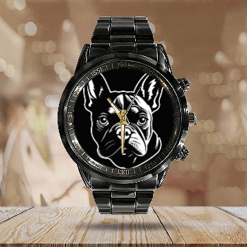 Discover French Bulldog Frenchie Boston Terrier Calendar Steel Band Watch