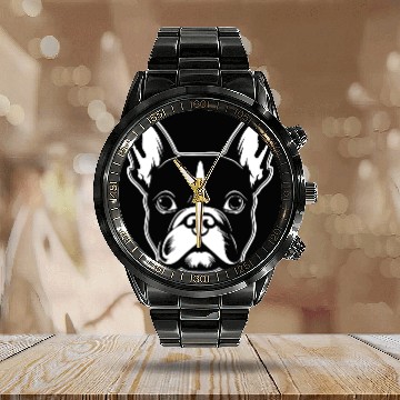 Discover French Bulldog Frenchie Boston Terrier Calendar Steel Band Watch