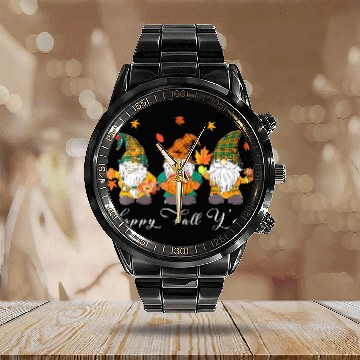 Discover Happy Fall Y'all Thanksgiving Gnome Pumpkin Calendar Steel Band Watch
