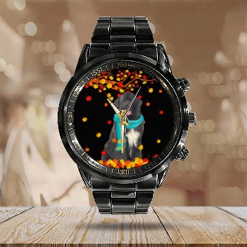 Discover Fun Newfoundland Thanksgiving Autumn Dog Lover Calendar Steel Band Watch