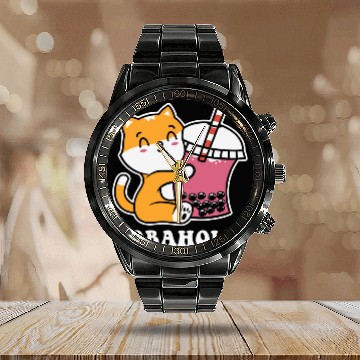Discover Bubble Milk Boba Tea Tapioca Pearls Lover Funny Calendar Steel Band Watch