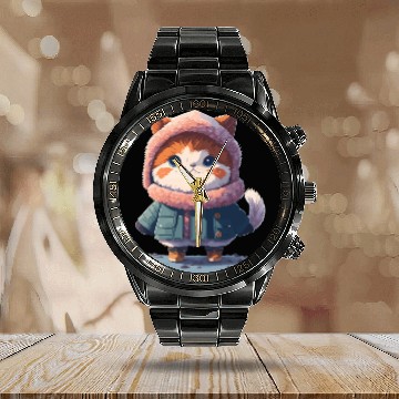 Discover Kawaii cat wearing winter cloths - for cat lovers Calendar Steel Band Watch