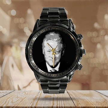 Discover Bill Clinton Grayscale Pop Art Calendar Steel Band Watch