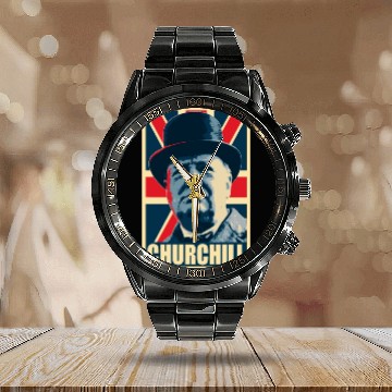 Discover Winston Churhill Union Jack Propaganda Pop Art Calendar Steel Band Watch