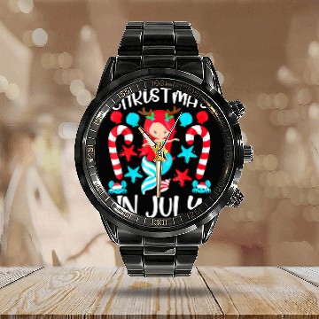 Discover Christmas In July Cute Mermaid Summer Calendar Steel Band Watch