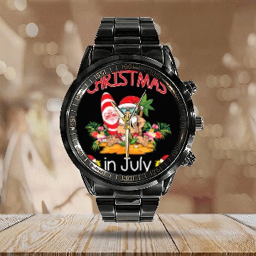 Discover Christmas In July Funny Santa Surfing Summer Calendar Steel Band Watch