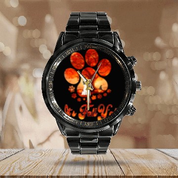 Discover Papillon Paw Autumn Halloween It's Fall Y'all Calendar Steel Band Watch