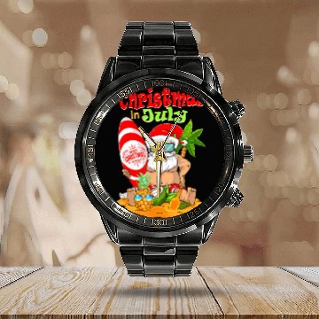 Discover Christmas In July Funny Santa Summer Beach Calendar Steel Band Watch