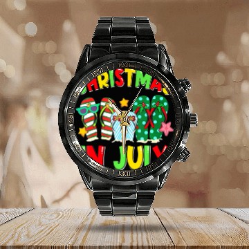 Discover Christmas in July Flip Flops Summer Vacation Calendar Steel Band Watch