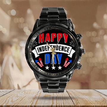 Discover Happy Independence Day America Patriotism Calendar Steel Band Watch