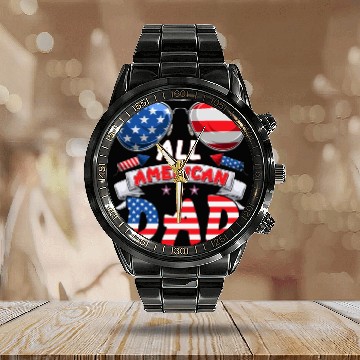 Discover All American Dad US Patriots Fathers America Party Calendar Steel Band Watch