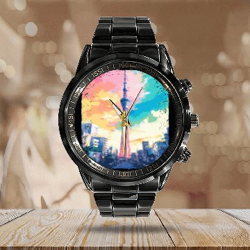 Discover Tokyo Skytree Vaporwave Aesthetic Japanese Sight Calendar Steel Band Watch