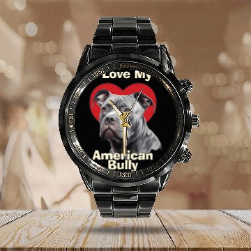 Discover I Love My American Bully Puppy Dog Calendar Steel Band Watch