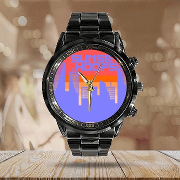Discover Basketball Gift: Sunset Hoops Calendar Steel Band Watch