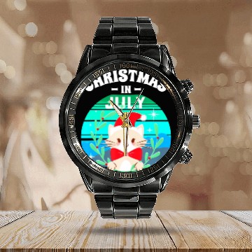Discover Christmas in July for Women Men Cat Christmas Calendar Steel Band Watch