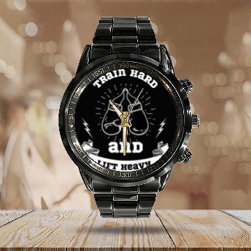 Discover train hard and lift heavy Calendar Steel Band Watch