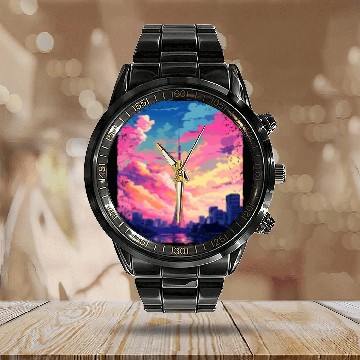 Discover Vaporwave Skytree Tokyo Aesthetic Japanese Sight Calendar Steel Band Watch