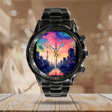 Discover Vaporwave Japanese Aesthetic Skytree Tokyo Sight Calendar Steel Band Watch