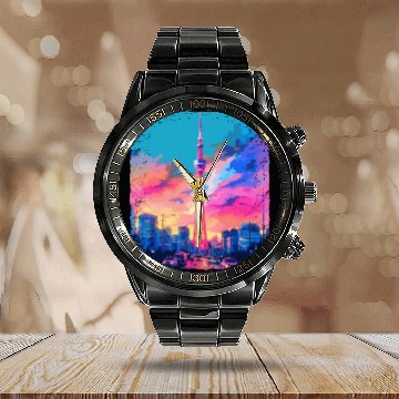 Discover Aesthetic Japanese Skytree Tokyo Vaporwave Sight Calendar Steel Band Watch