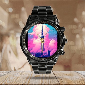 Discover Aesthetic Tokyo Skytree Vaporwave Japanese Sight Calendar Steel Band Watch