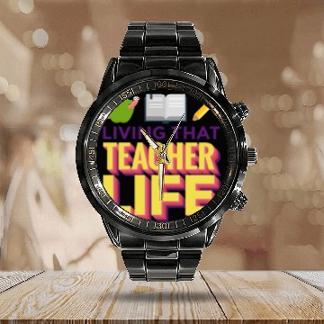 Discover Living that teacher life; teachers; gift; book Calendar Steel Band Watch