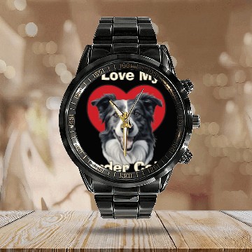 Discover I Love My Border Collie Puppy Dog Calendar Steel Band Watch