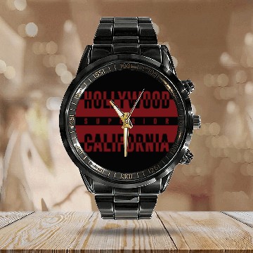 Discover Hollywood California red Calendar Steel Band Watch