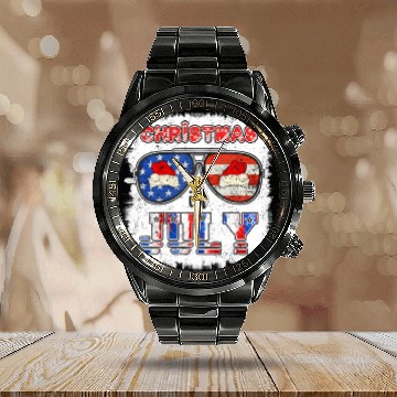 Discover Christmas in July Santa Hat Sunglasses Summer Calendar Steel Band Watch
