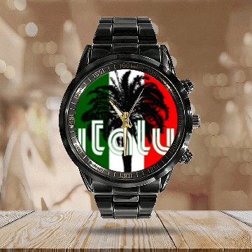 Discover Italy Flag Native Palm Tree Italian Calendar Steel Band Watch