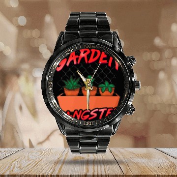 Discover Cute Funny Garden Gangster Planting Pun Calendar Steel Band Watch