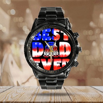 Discover Best Dad Ever Us American Flag Father's Day Truck Calendar Steel Band Watch