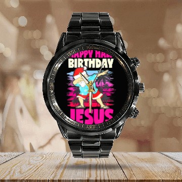 Discover Happy Half Birthday Jesus Dabbing Santa Christmas Calendar Steel Band Watch