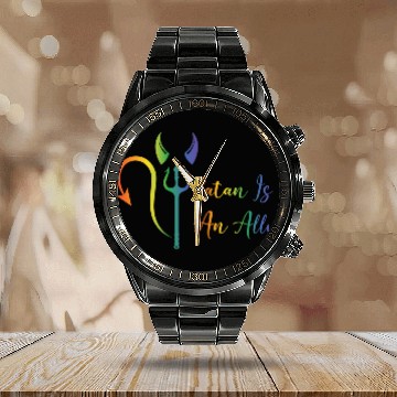 Discover Funny Hail Gay Satan Lgbt Goth Gay Pride Baphomet Calendar Steel Band Watch