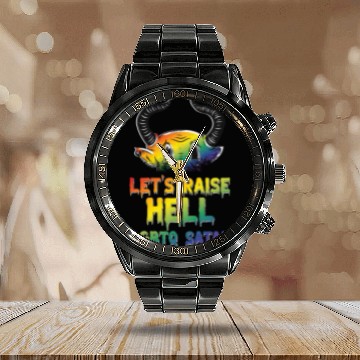 Discover Funny Hail Gay Satan Lgbt Goth Gay Pride Baphomet Calendar Steel Band Watch