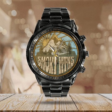 Discover Great Smoky Moains Nature Moains Hiking Calendar Steel Band Watch