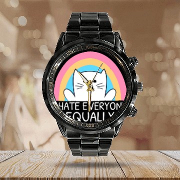 Discover I Hate Everyone Equally Funny Cat Lover Rainbow Calendar Steel Band Watch