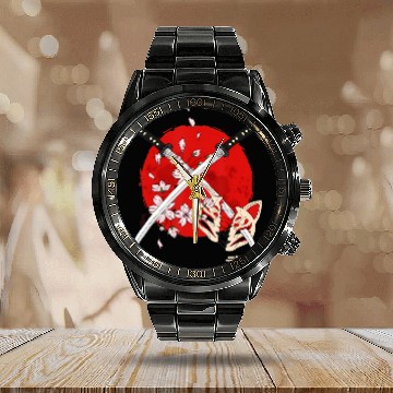 Discover Ancient Japanese Cherry Blossom Samurai Katana Swo Calendar Steel Band Watch