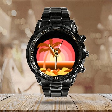 Discover Basketball Gift: Sunset Hoops Calendar Steel Band Watch