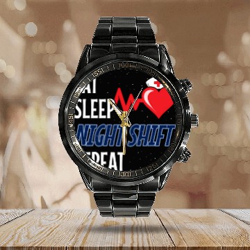 Discover Eat Sleep Night Shift Repeat - Night Shift Nurse Calendar Steel Band Watch