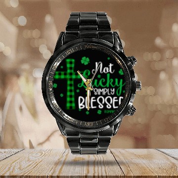 Discover Not Lucky ly Blessed Cross Christian St Patric Day Calendar Steel Band Watch
