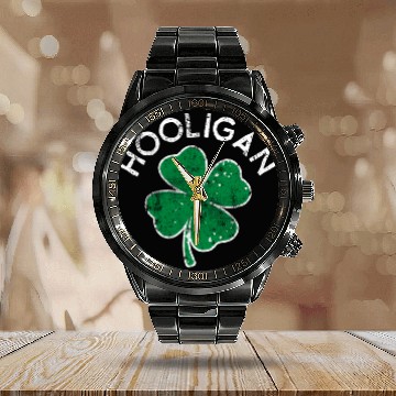 Discover Hooligan Squad Lucky C St Patrick'S Day Distress Calendar Steel Band Watch