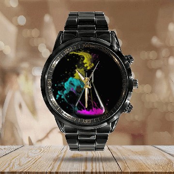 Discover Chemist splash art tube retro chemistry laboratory Calendar Steel Band Watch