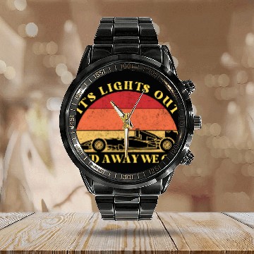 Discover Its Lights Out And Away We Go Retro Sunset Formula Calendar Steel Band Watch