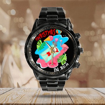 Discover Christmas In July Santa Relaxing On Beach Cute Calendar Steel Band Watch